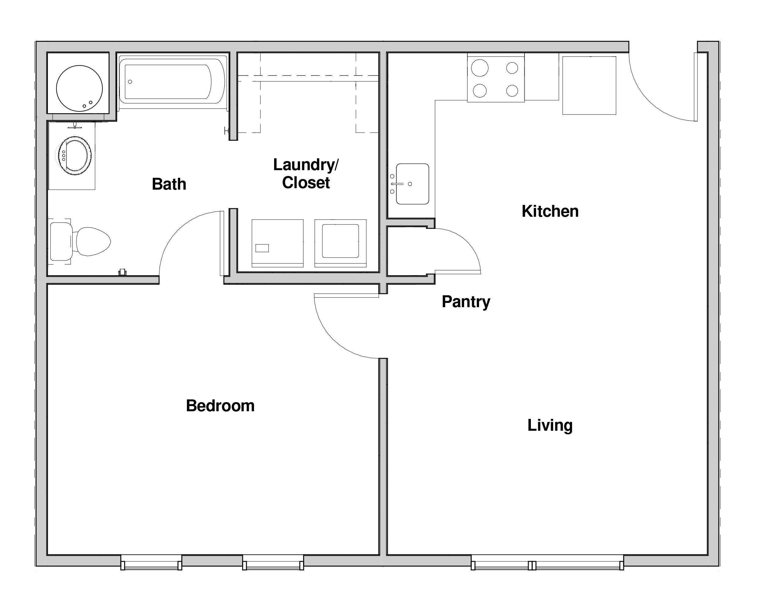 1 Bedroom / 1 Bathroom Floor Plan 1